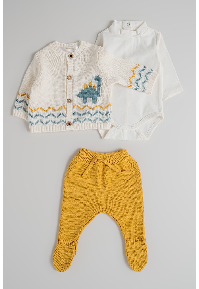 Set de cardigan tricotat - pantaloni cu captuseala si salopeta - 3 piese