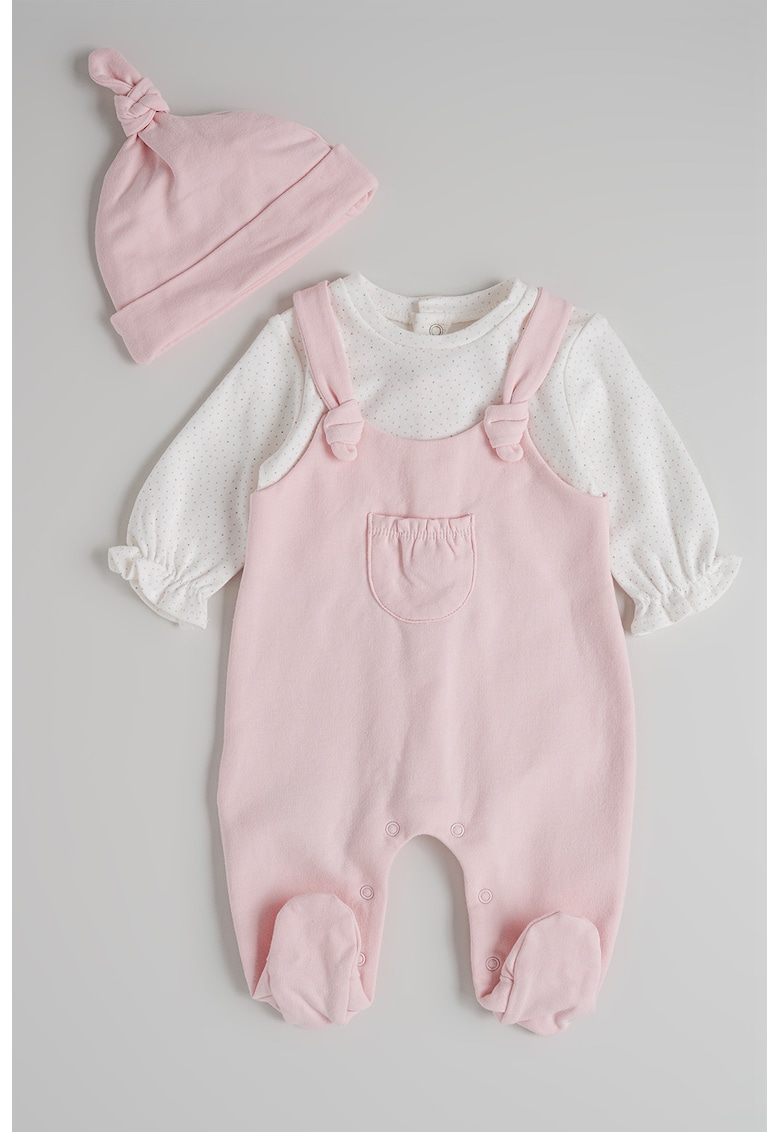 Set de salopeta din amestec de bumbac si caciula - 2 piese