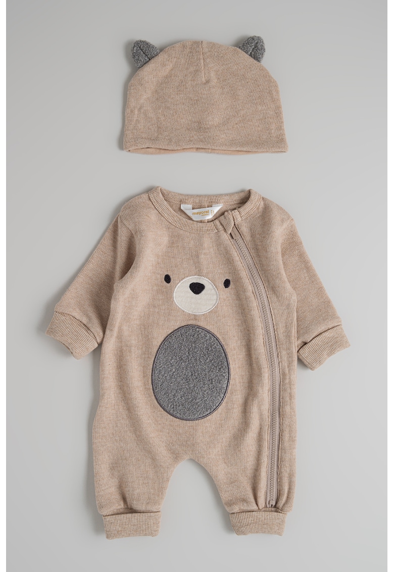 Set de salopeta cu model cu ursulet si caciula - 2 piese