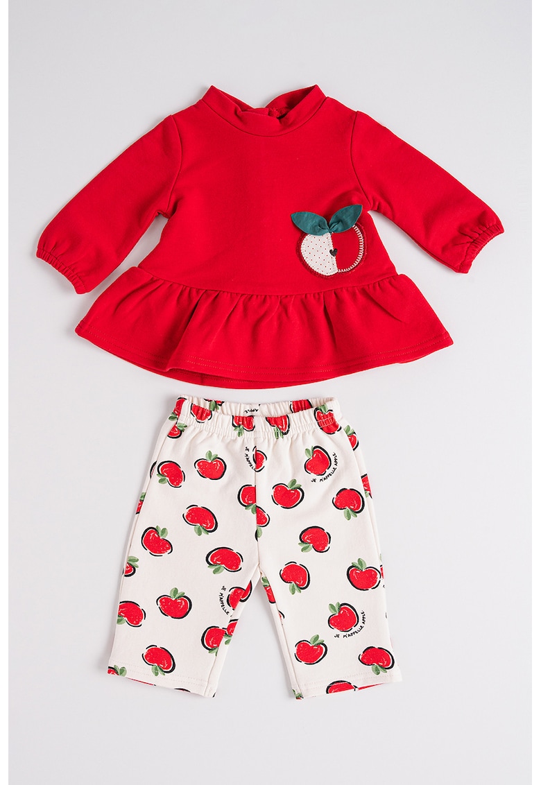 Set de bluza evazata si pantaloni cu imprimdeu cu mar