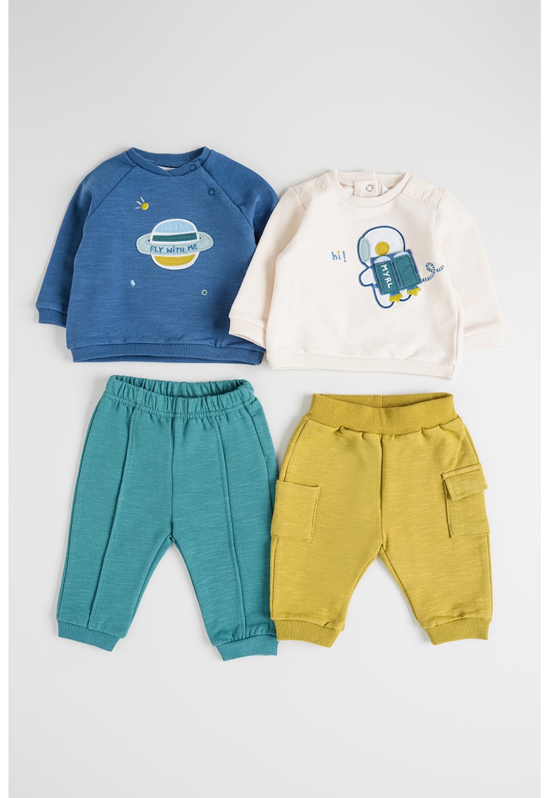 Set de bluza de trening de bumbac si pantaloni - 4 piese - Albastru inchis/Verde masliniu/Albastru petrol