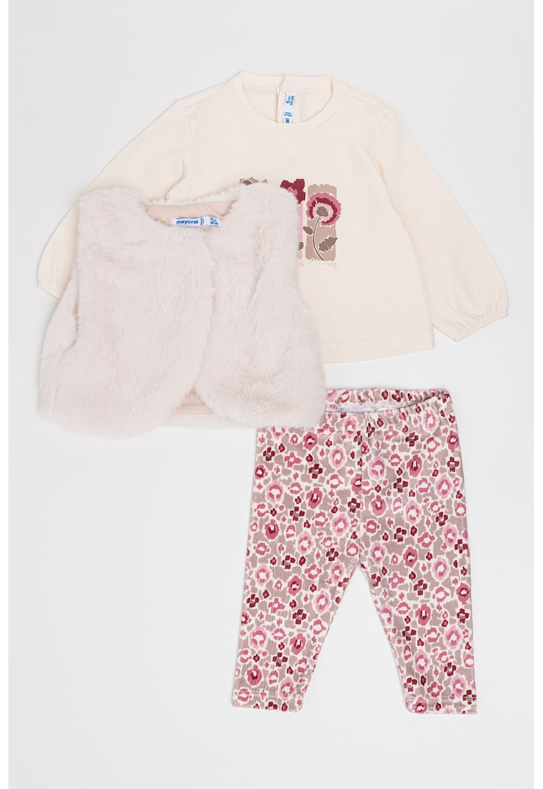 Set de imbracaminte cu imprimeu floral - 3 piese - Alb fildes/Roz