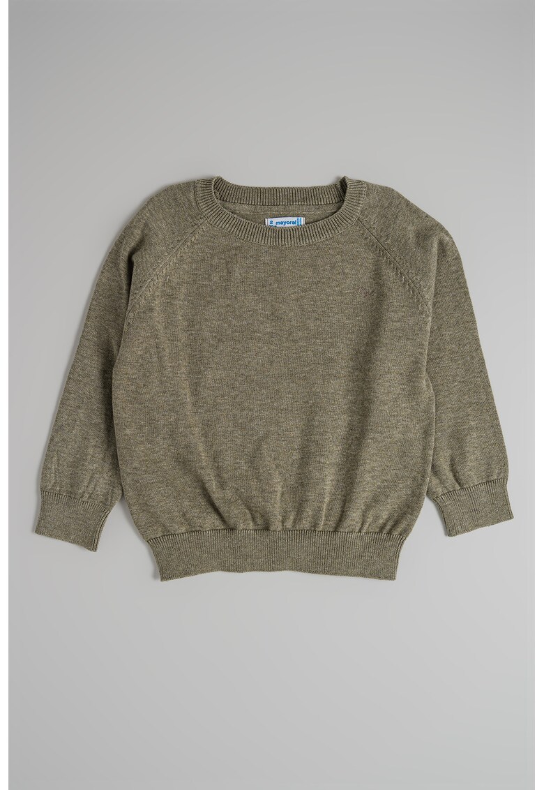 Pulover tricotat fin cu decolteu la baza gatului - Verde melange