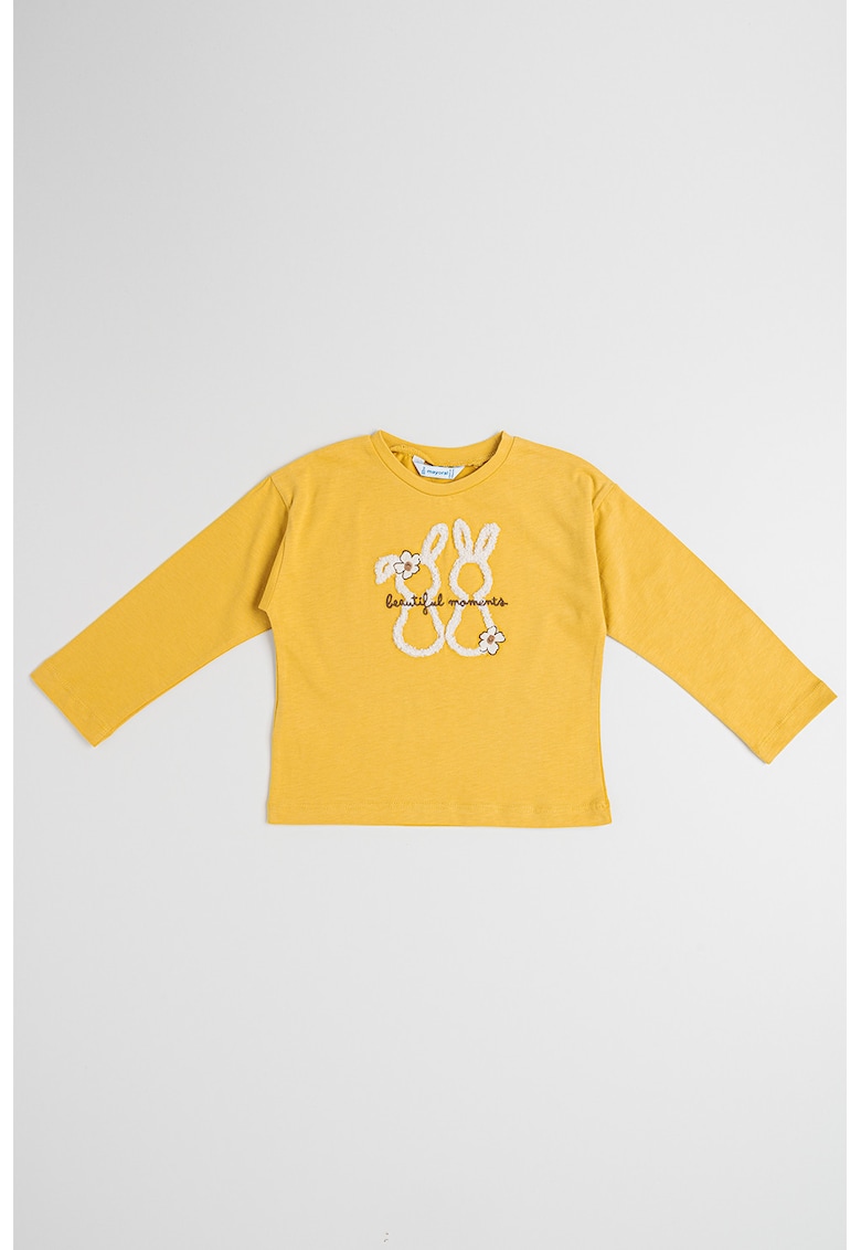 Bluza de bumbac cu decolteu la baza gatului - Galben mustar