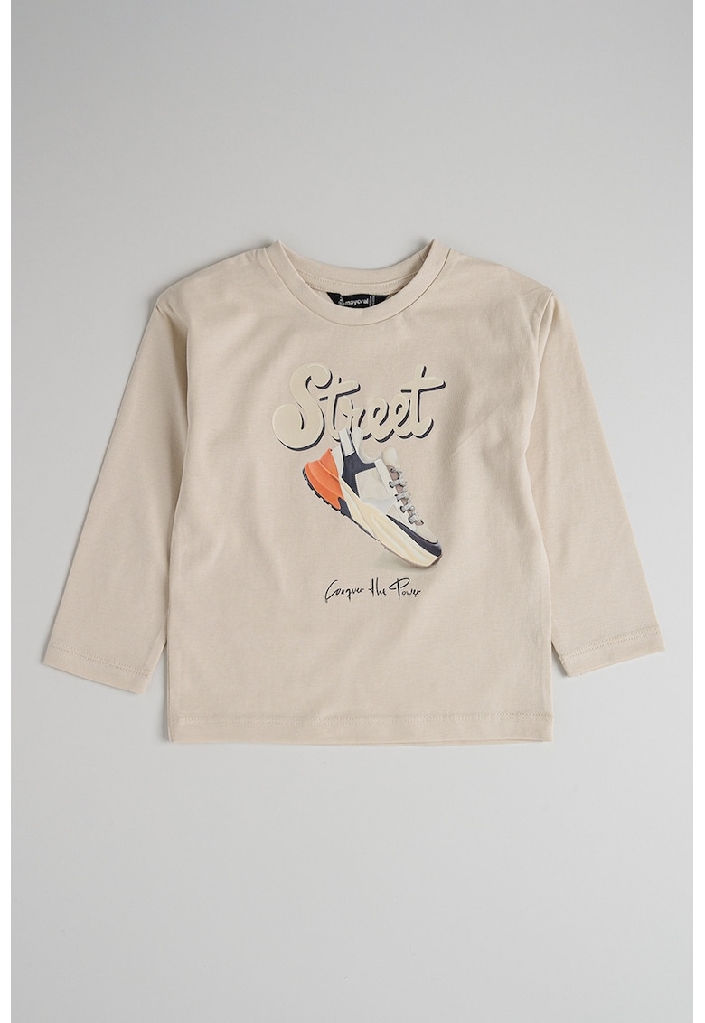 Bluza de bumbac cu decolteu rotund si imprimeu grafic