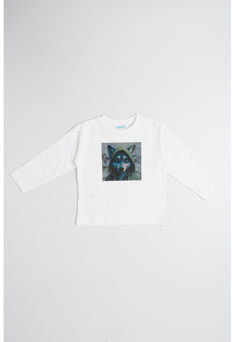 Bluza de bumbac cu imprimeu - Alb/Albastru petrol