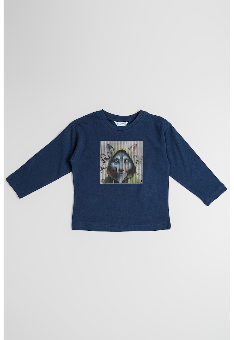 Bluza de bumbac cu imprimeu - Bleumarin