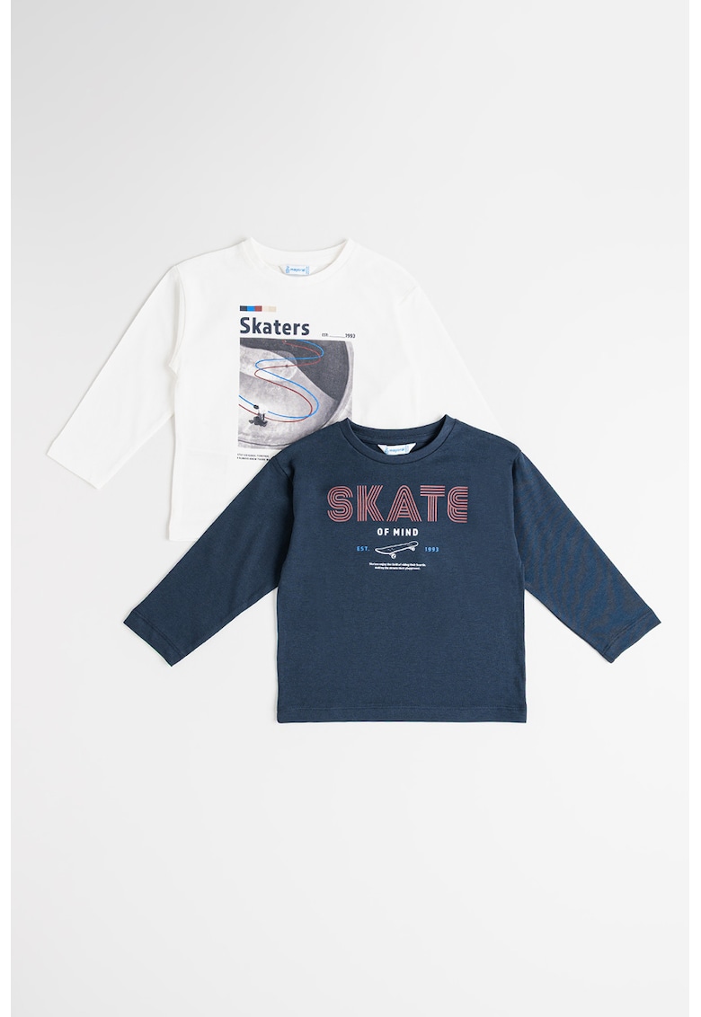 Set de bluze de bumbac - 2 piese - Alb murdar/Bleumarin
