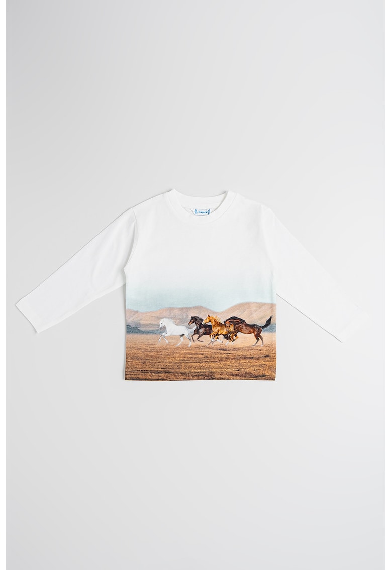 Bluza de bumbac cu imprimeu foto - Alb/Albastru azur