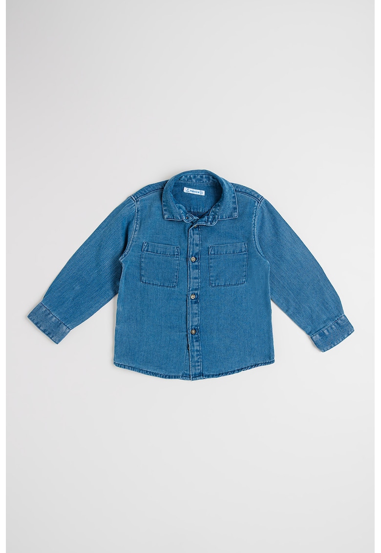 Camasa din denim si amestec de lyocell si buzunare pe piept