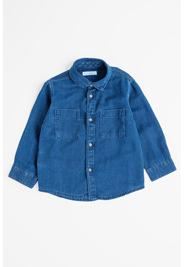 Camasa din denim si amestec de lyocell si buzunare pe piept