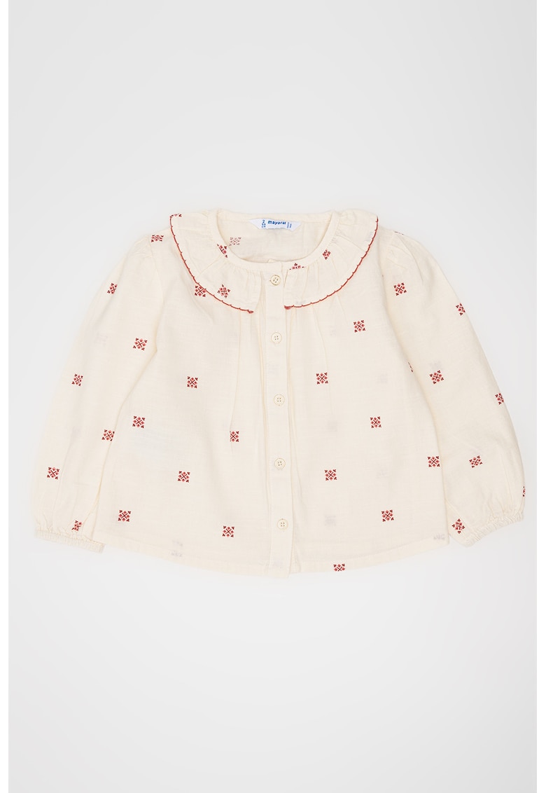 Camasa cu guler babydoll - Visiniu/Alb murdar
