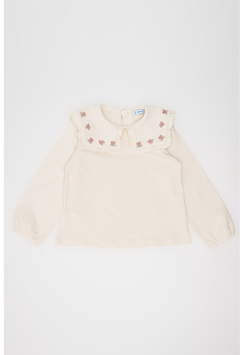 Bluza cu guler brodat - Alb fildes/Roz