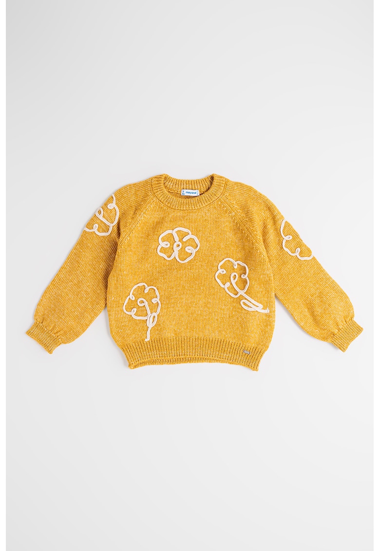 Pulover tricotat cu aplicatii florale