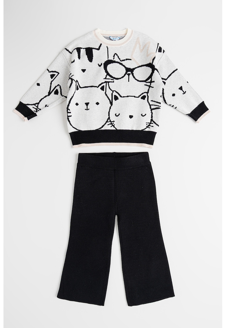 Set de bluza de trening si pantaloni cu imprimeu cu pisici - 2 piese