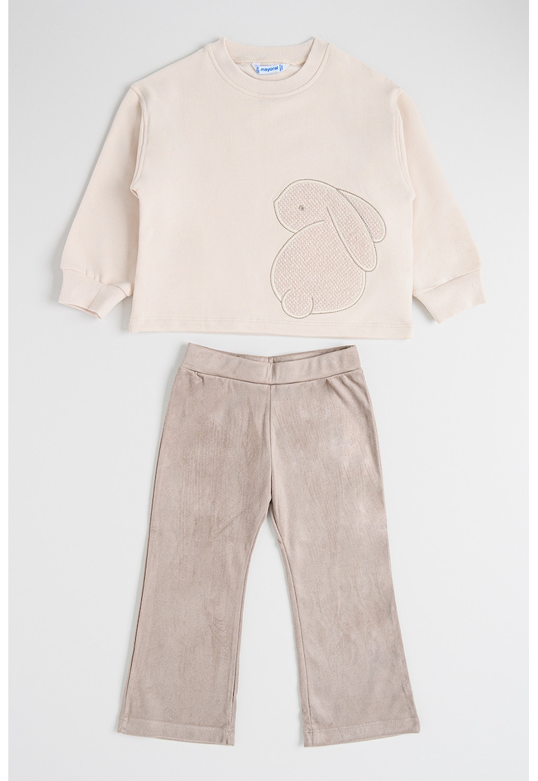 Set de bluza de trening cu iepure brodat si pantaloni - 2 piese