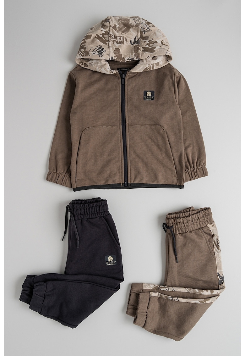 Set de hanorac cu fermoar si pantaloni de trening cu snur de ajustare in talie - 2 piese