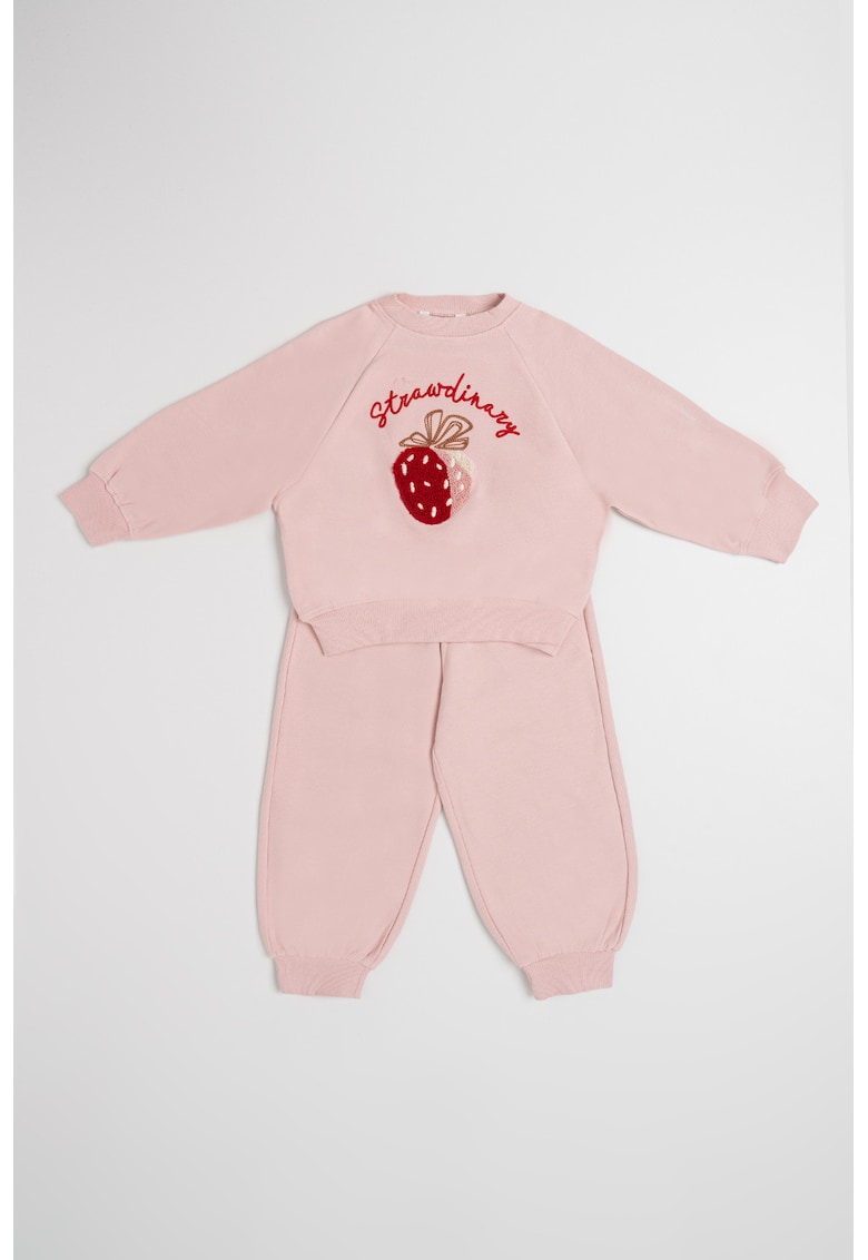 Set de bluza de trening cu broderie si pantaloni uni de trening - 2 piese