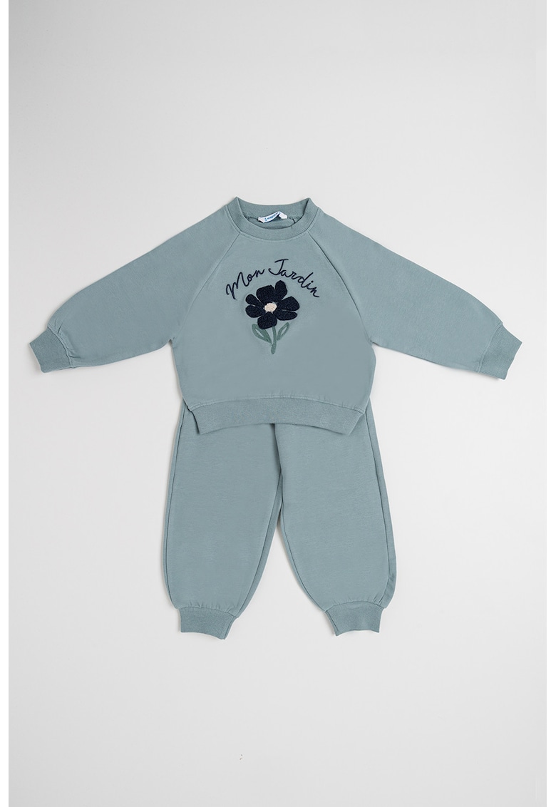 Set de bluza de trening cu broderie si pantaloni uni de trening - 2 piese