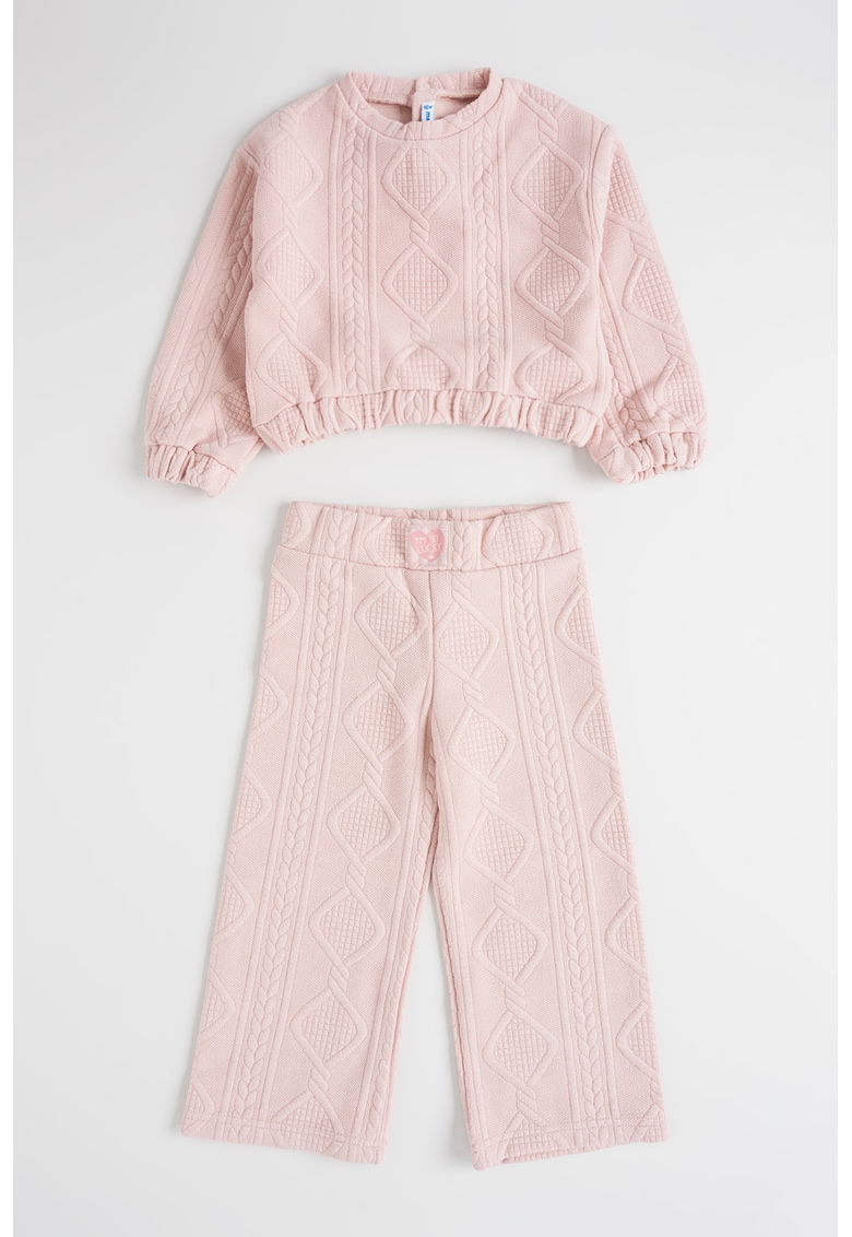 Set de bluza de trening texturata si pantaloni - Roz prafuit
