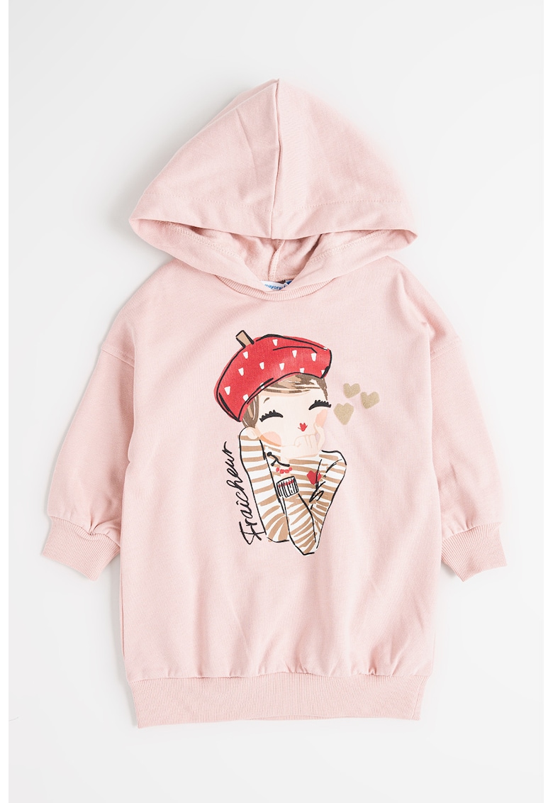 Rochie cu imprimeu grafic si gluga