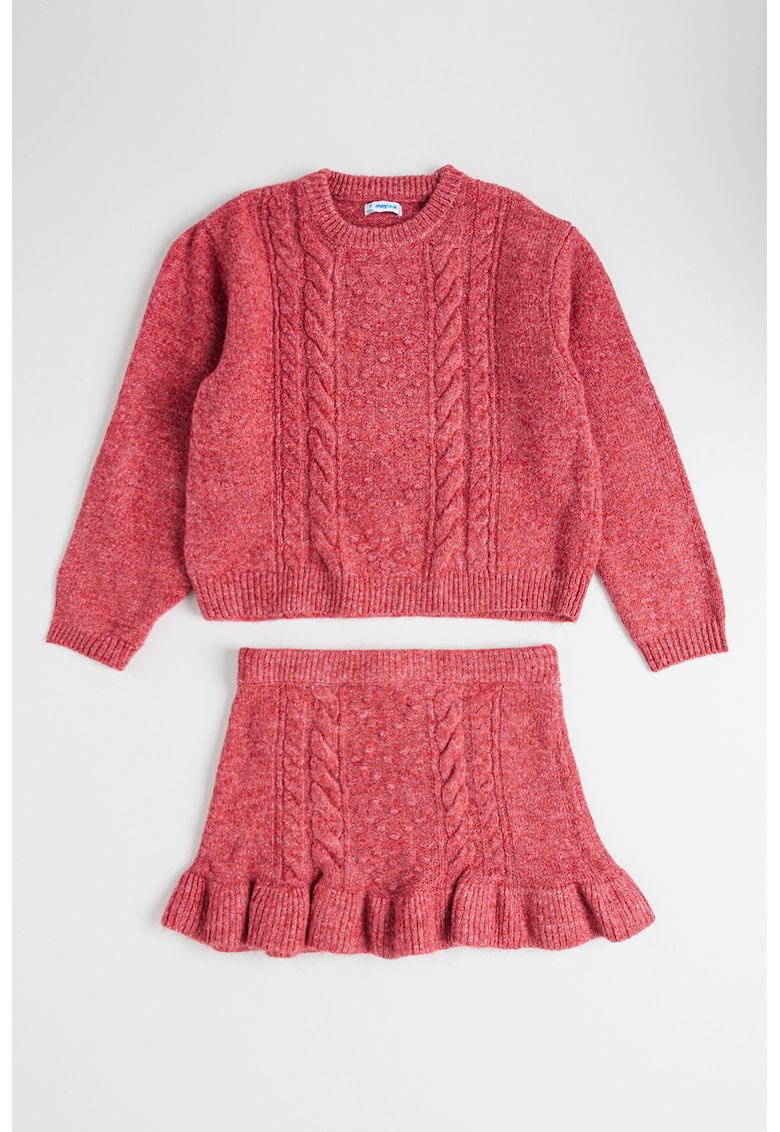 Set de fusta si pulover cu decolteu la baza gatului - 2 piese