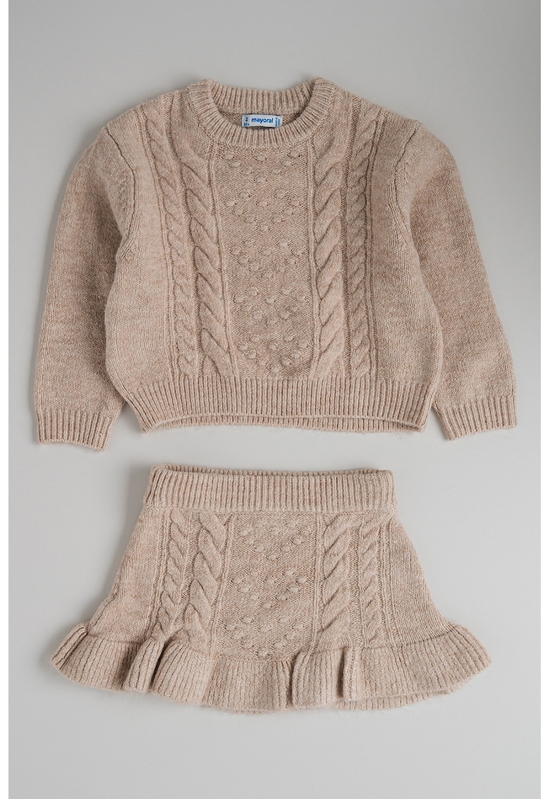 Set de fusta si pulover cu decolteu la baza gatului - 2 piese
