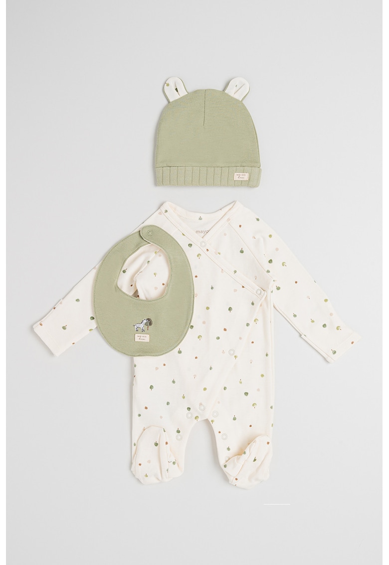 Set de salopeta din bumbac - caciula si bavetica - 3 piese