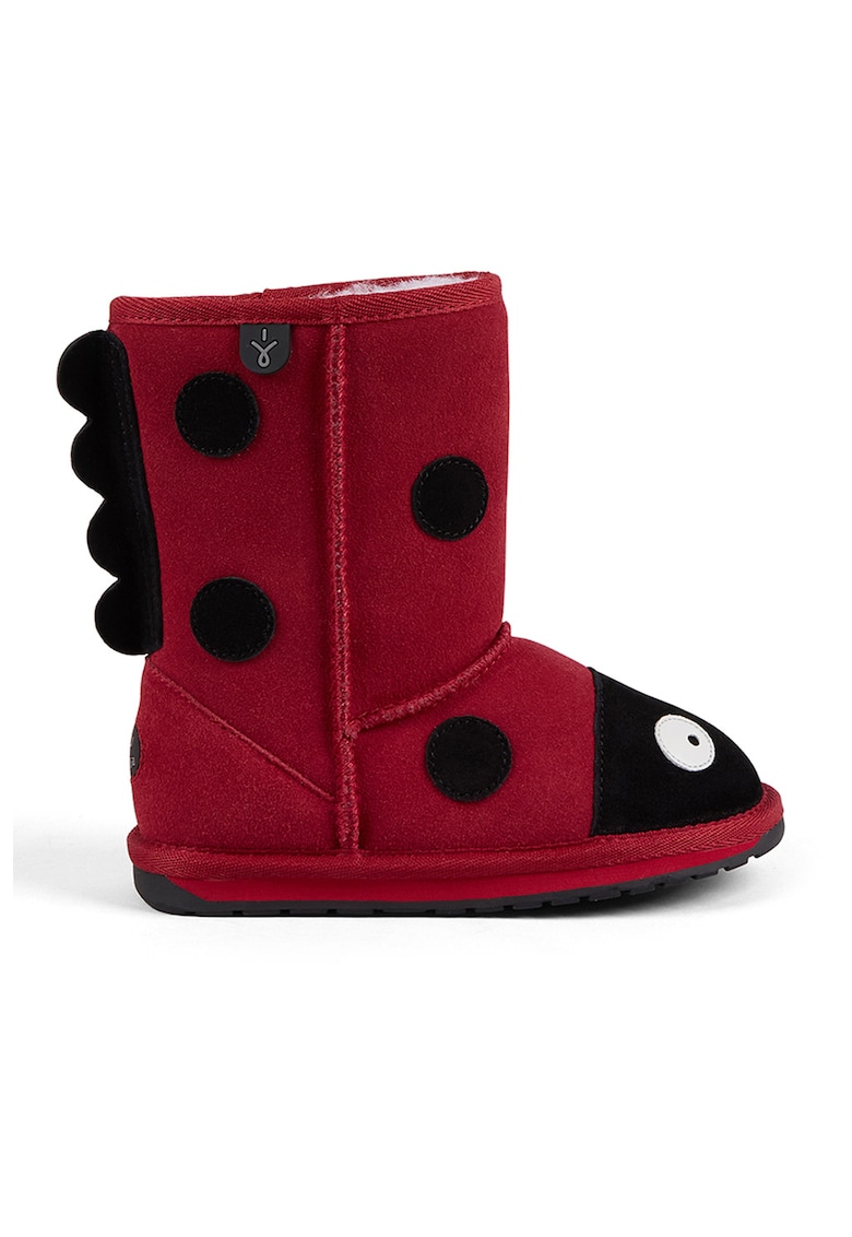 Cizme medii de piele intoarsa cu design buburuza