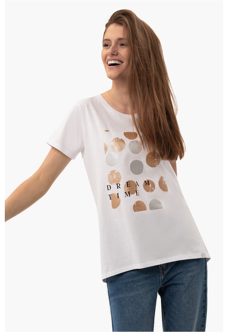 Tricou pentru femei T-Netta - alb cu imprimeu stralucitor