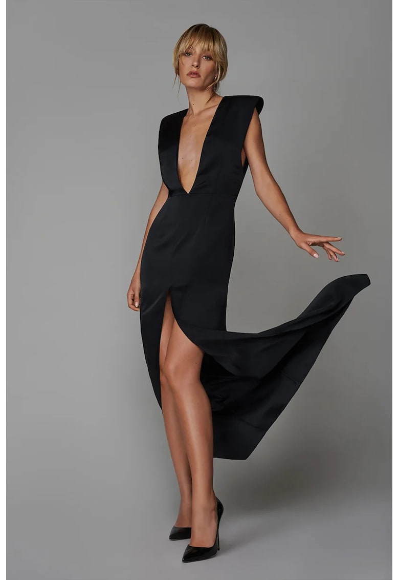 Rochie lungă satinată cu decolteu in V - Rochie lungă satinată cu decolteu in V -