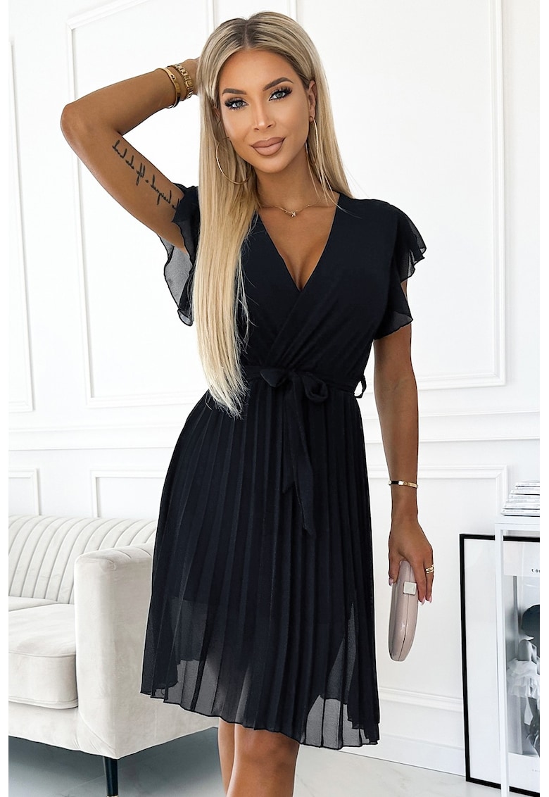 Rochie din sifon cu volanase pe umeri -