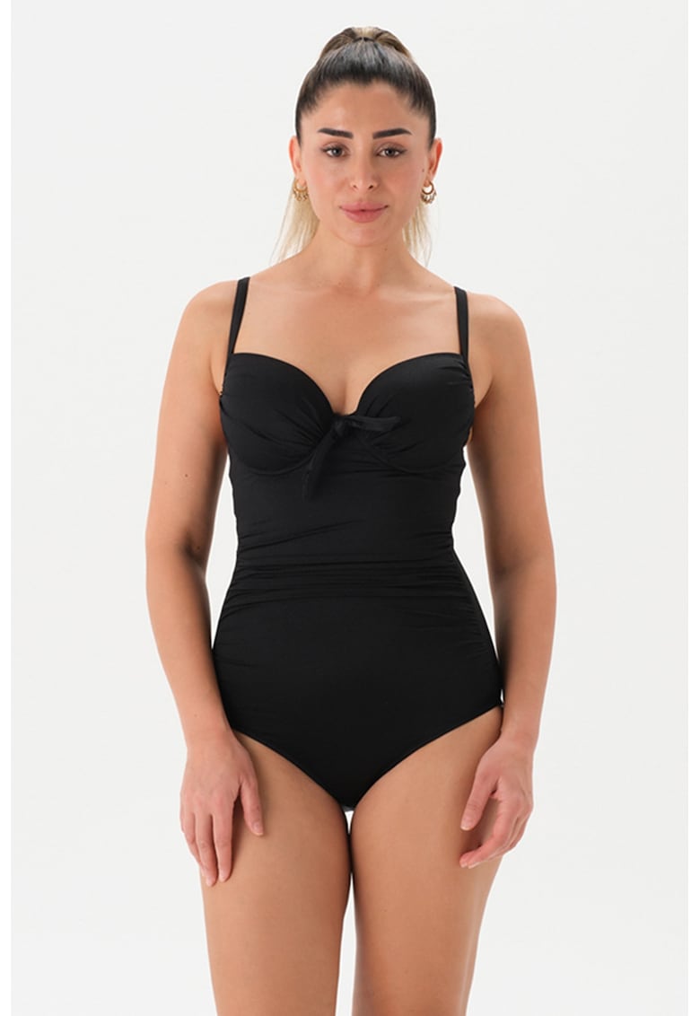 Costum de baie intreg negru bretele ajustabile