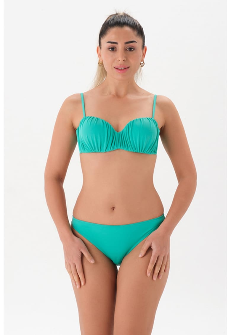 Costum de baie doua piese turcoaz fronseuri
