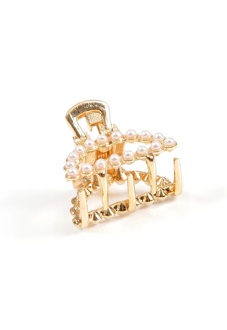 Cleste auriu decorat cu perle albe in forma de semicerc Cleste auriu decorat cu perle albe in forma de semicerc