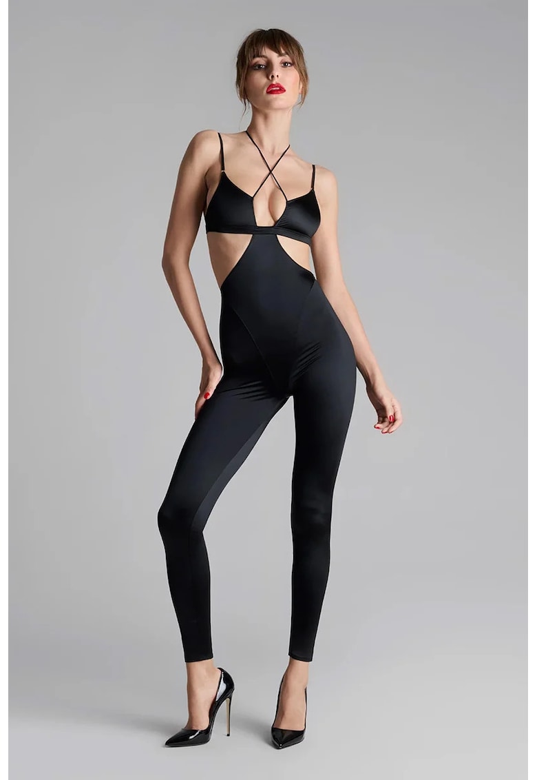 Salopetă mulată pe corp cu decupaje laterale - Negru