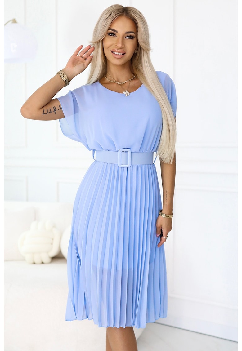 Rochie midi plisata cu curea lata -