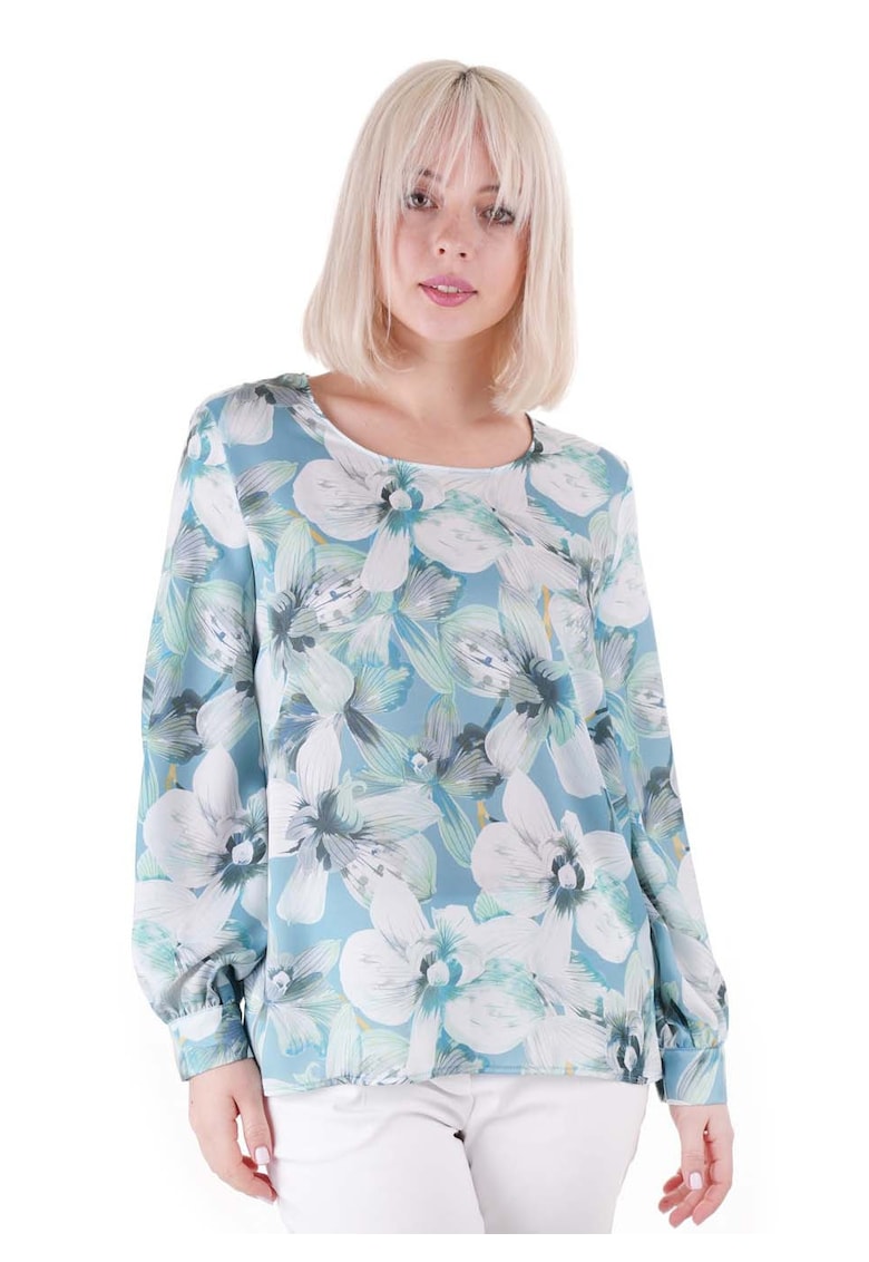 Bluza cu imprimeu floral si decolteu rotund