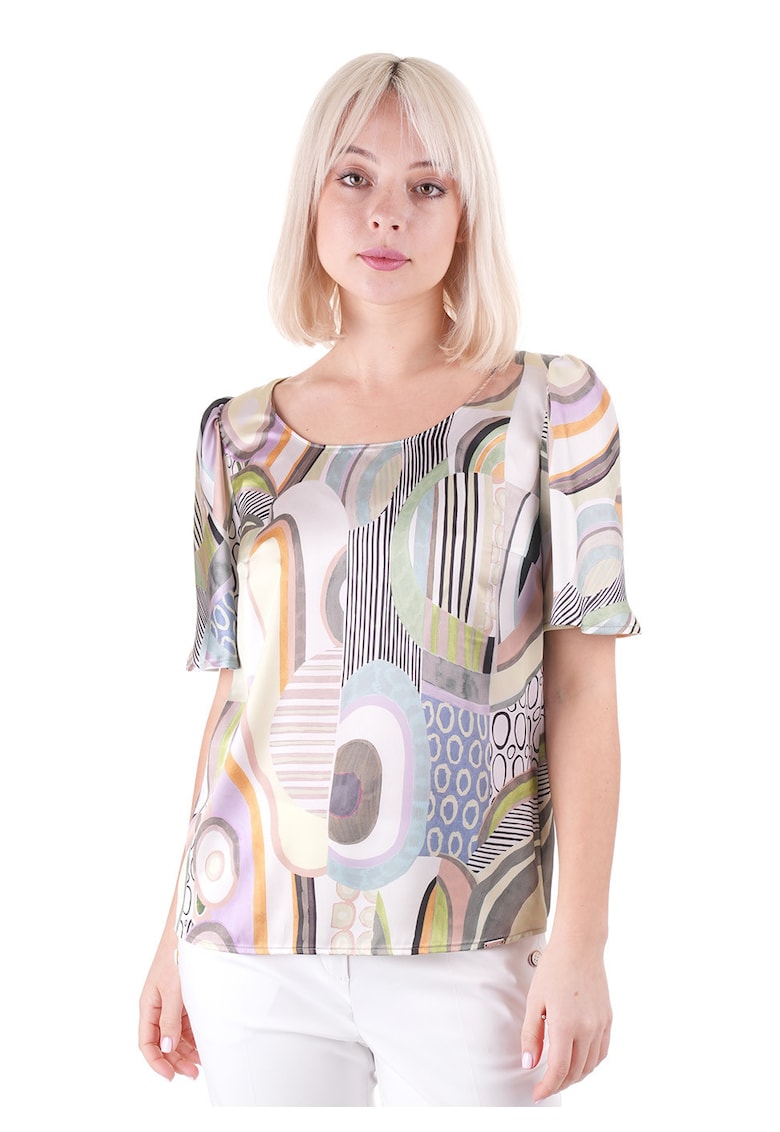Bluza cu imprimeu abstract si decolteu rotund