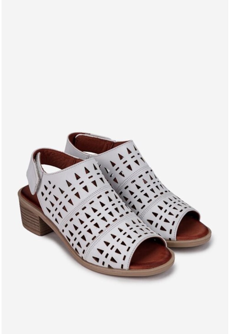 Sandale dama albe din piele naturala cu model perforat - 45867 - Alb