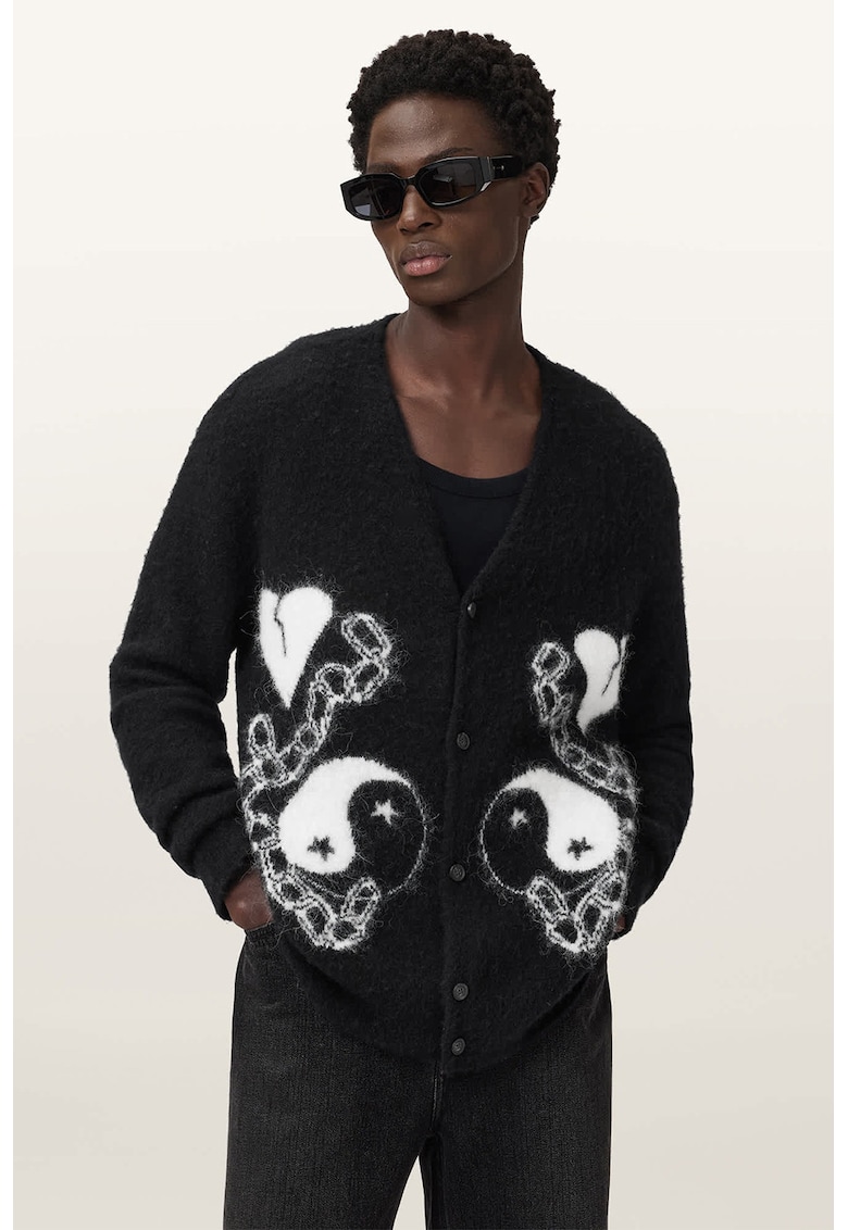 Cardigan din amestec de lana alpaca cu model