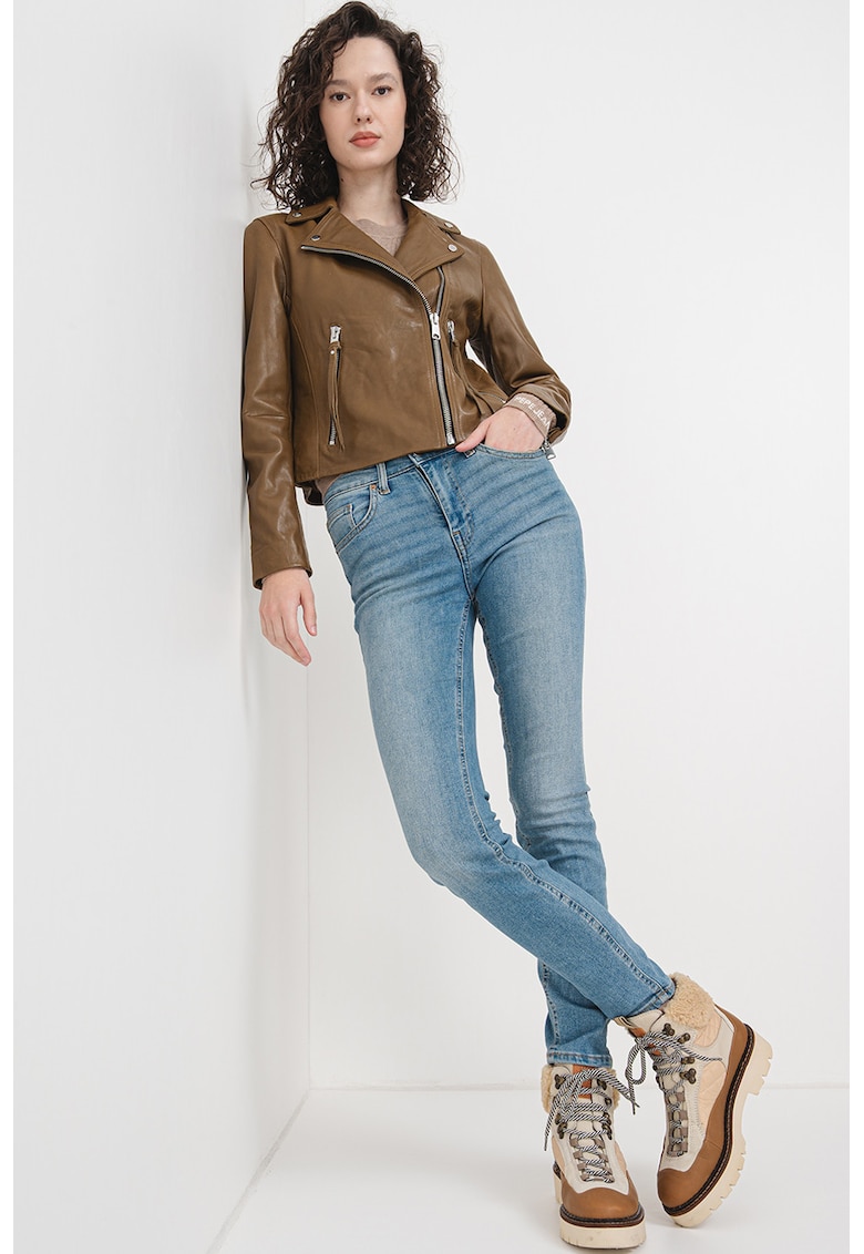 Jacheta biker slim fit de piele Dalby