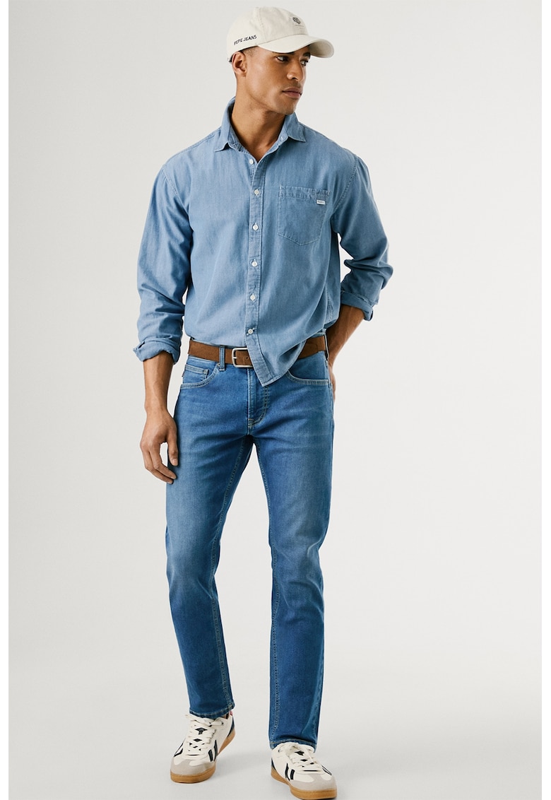 Blugi slim fit cu talie medie - Albastru deschis