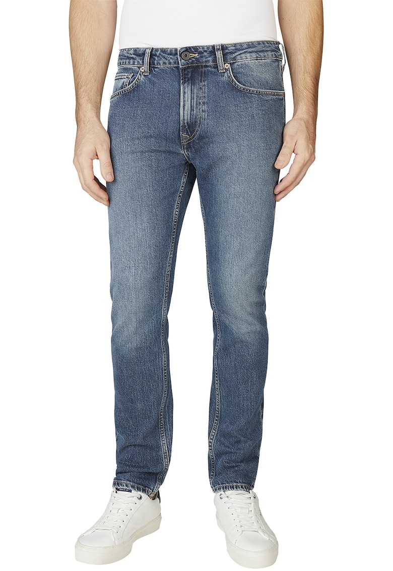 Blugi conici cu talie medie - Albastru prafuit