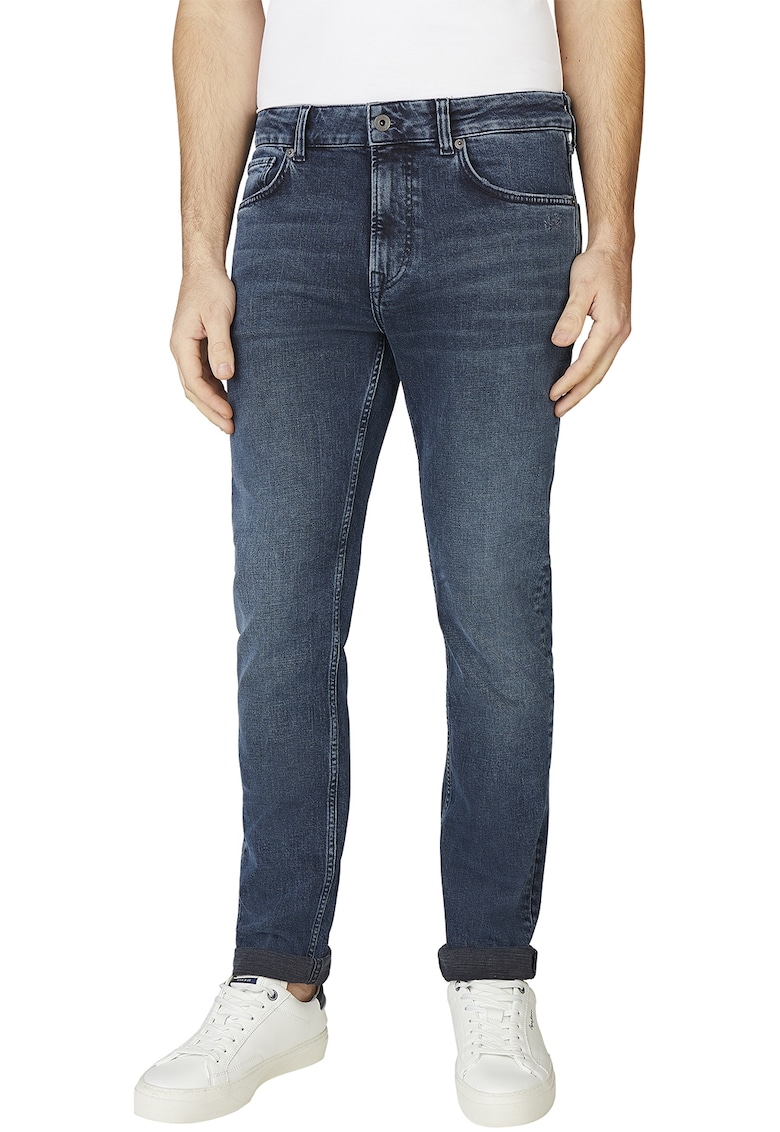 Blugi conici cu talie medie - Albastru inchis