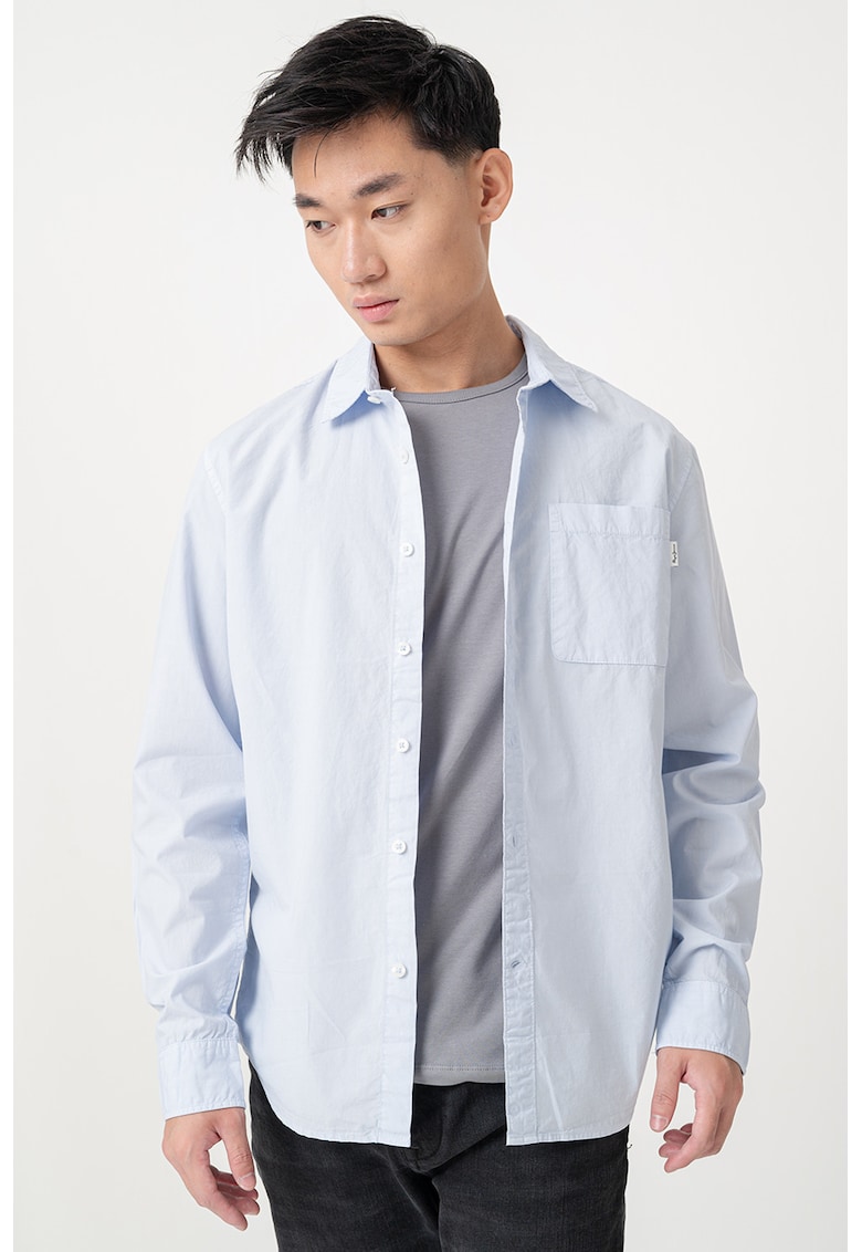 Camasa de bumbac cu buzunar pe piept Creed - Albastru