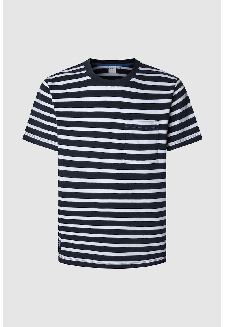 Tricou de in dungi cu decolteu la baza gatului - Alb/Negru