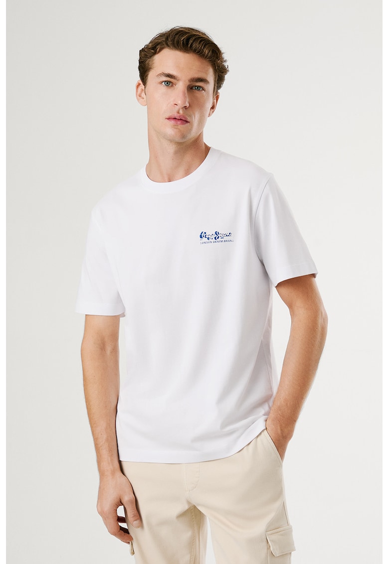 Tricou de bumbac cu decolteu la baza gatului - Alb optic