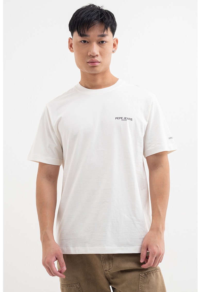 Tricou de bumbac cu imprimeu pe spate - Negru stins/Alb murdar/Bej deschis