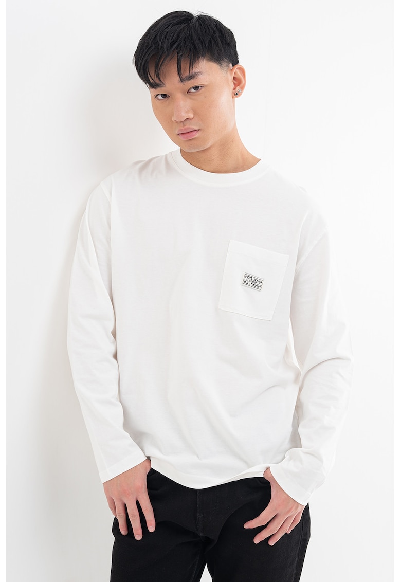 Bluza de bumbac cu buzunar pe piept